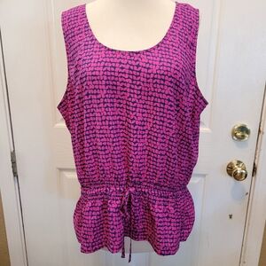 Women's Ann Taylor Peplum Top XL Blouse Sleeveless Drawstring Waist Blue Pink